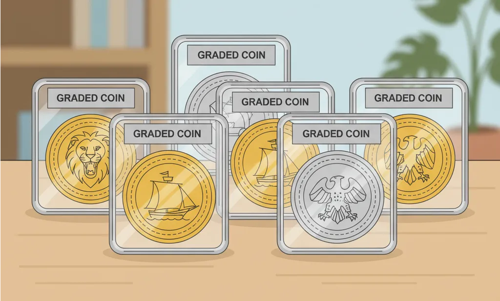 several coin in slabs